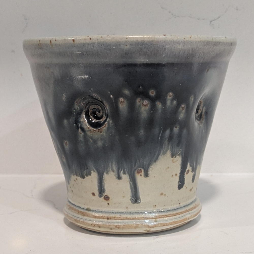 Handmade Ceramic Mug, Unique Shape With Off-white, Purple & Blue Glazes, EUC